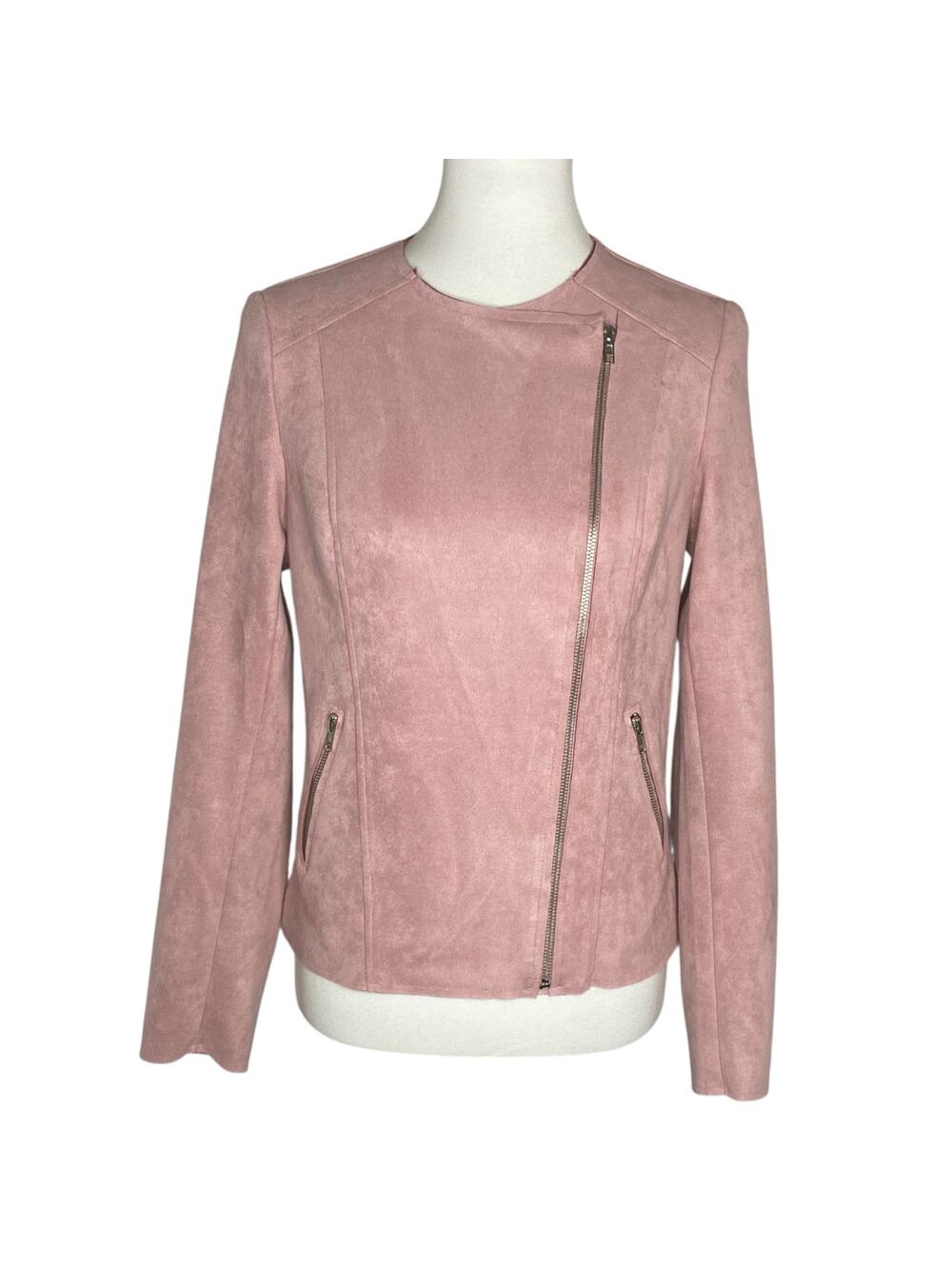 Kut from the Kloth Aria Faux Suede Moto Jacket Pink Womens Small Coquette Biker